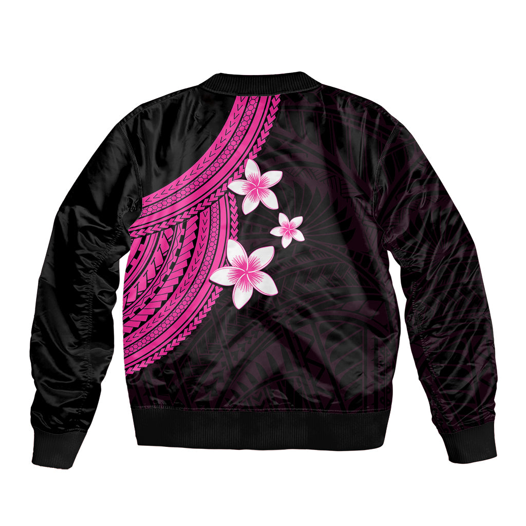 Polynesian Sleeve Zip Bomber Jacket With Plumeria Flower Pink LT6 - Polynesian Pride