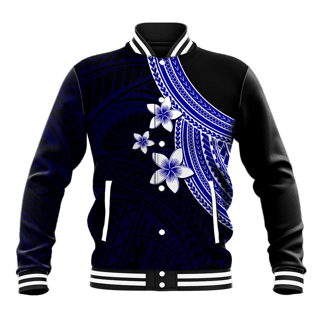Polynesian Baseball Jacket With Plumeria Flower Blue LT6 Unisex Blue - Polynesian Pride