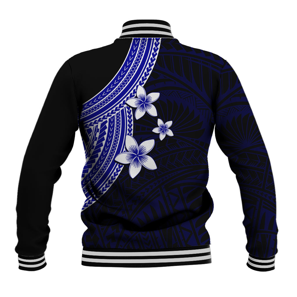 Polynesian Baseball Jacket With Plumeria Flower Blue LT6 - Polynesian Pride