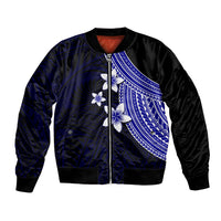 Polynesian Bomber Jacket With Plumeria Flower Blue LT6 Unisex Blue - Polynesian Pride