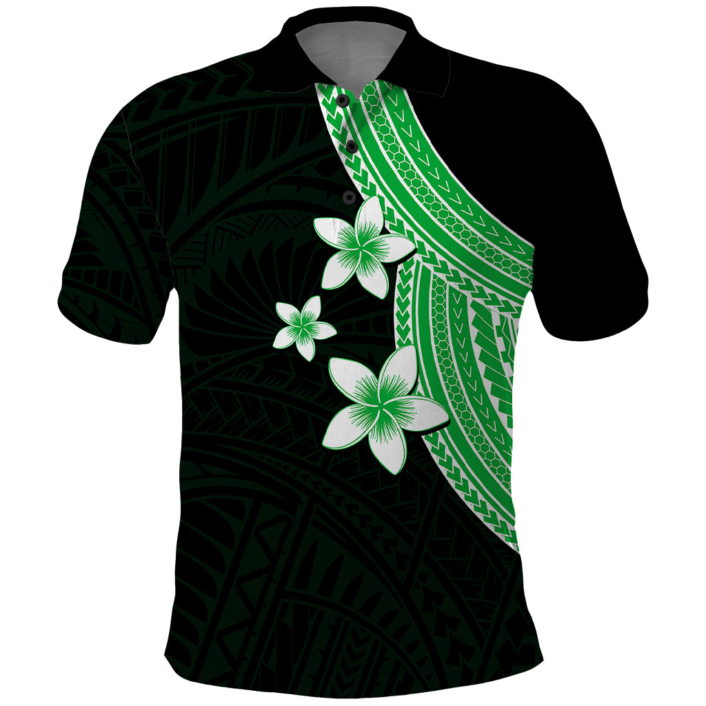 Polynesian Polo Shirt With Plumeria Flower Green LT6 Green - Polynesian Pride