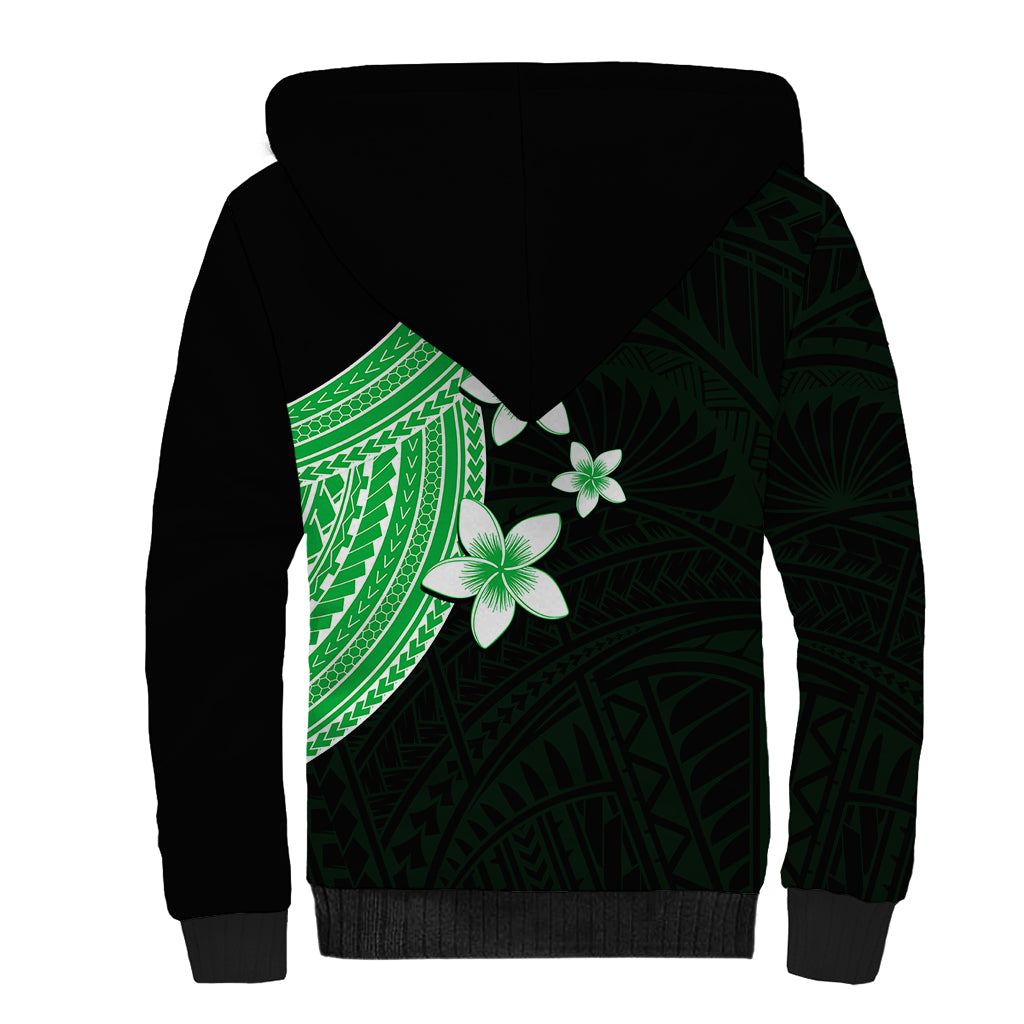 Polynesian Sherpa Hoodie With Plumeria Flower Green LT6 - Polynesian Pride