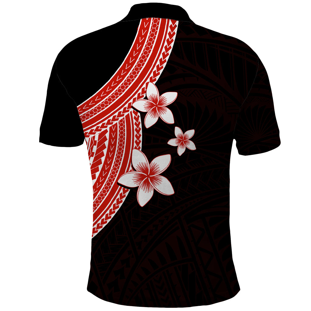 Polynesian Polo Shirt With Plumeria Flower Red LT6 - Polynesian Pride