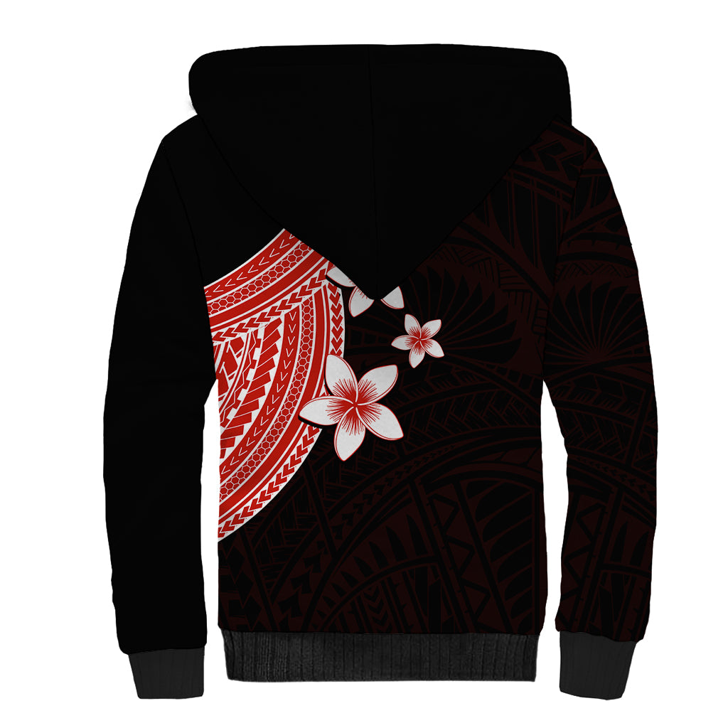 Polynesian Sherpa Hoodie With Plumeria Flower Red LT6 - Polynesian Pride