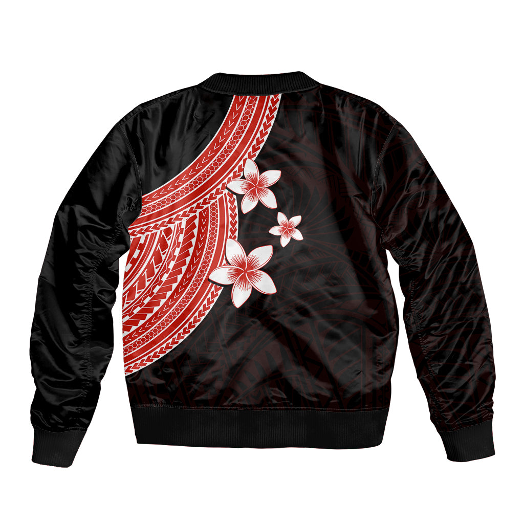 Polynesian Sleeve Zip Bomber Jacket With Plumeria Flower Red LT6 - Polynesian Pride