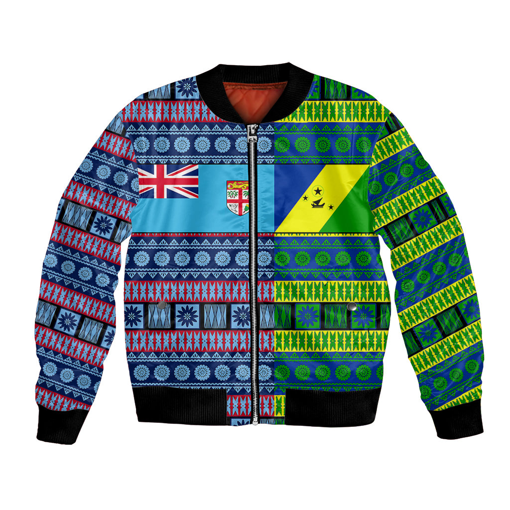 (Custom Personalised) Fiji Malampa Bomber Jacket Tribal Patterns LT6 Unisex Blue - Polynesian Pride