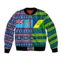 (Custom Personalised) Fiji Malampa Bomber Jacket Tribal Patterns LT6 Unisex Blue - Polynesian Pride