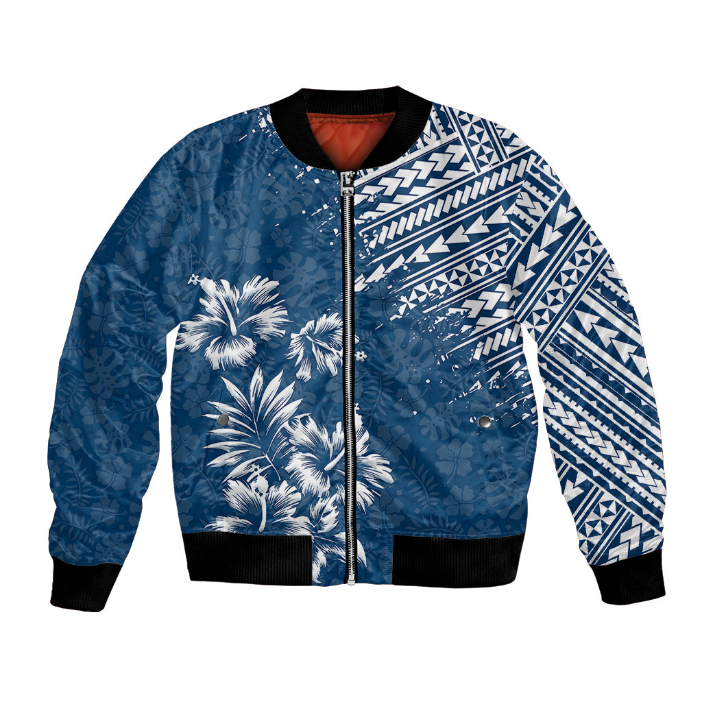 Hawaii Summer Bomber Jacket Mix Polynesian Dark Blue LT6 Unisex Blue - Polynesian Pride
