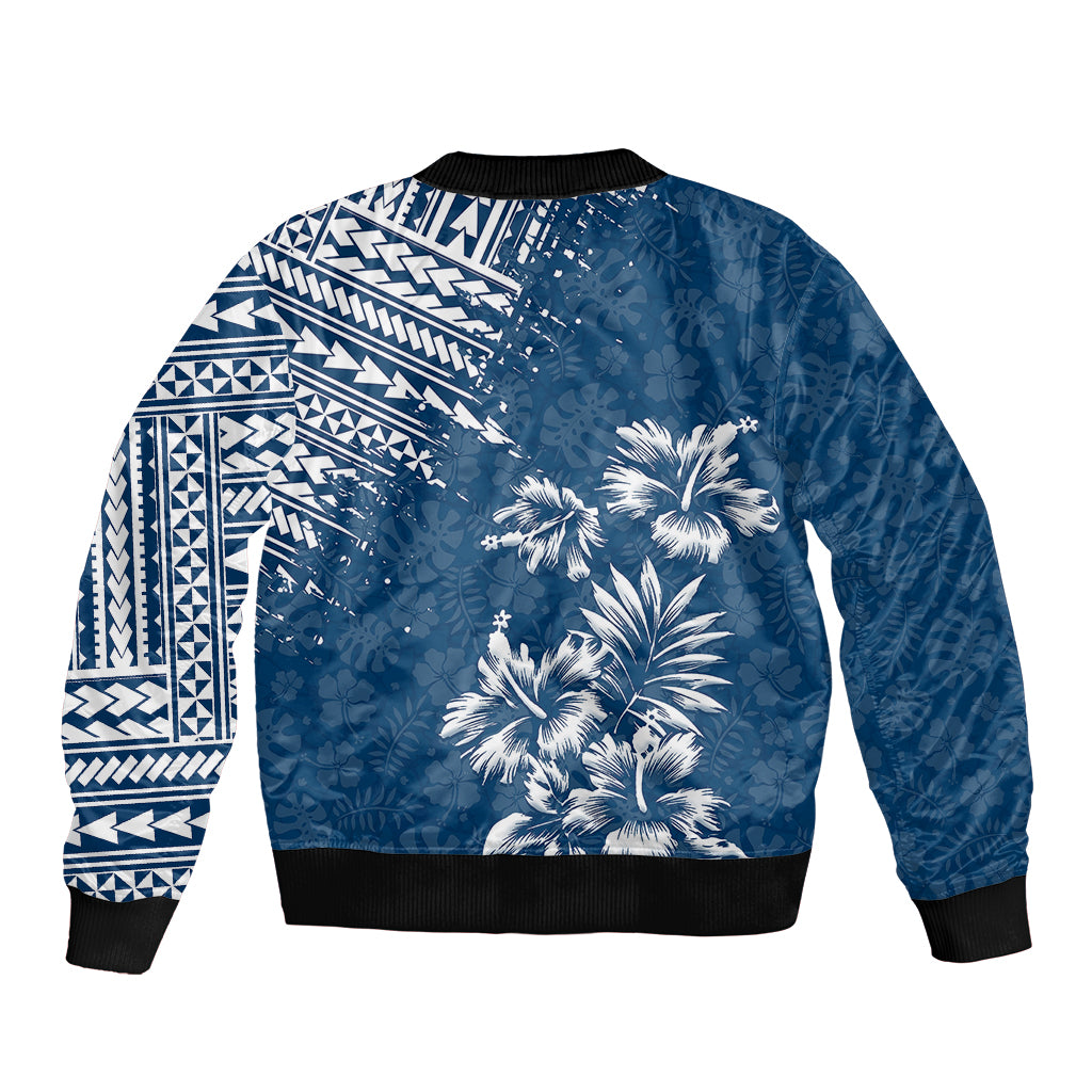 Hawaii Summer Sleeve Zip Bomber Jacket Mix Polynesian Dark Blue LT6 - Polynesian Pride