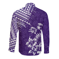 Hawaii Summer Long Sleeve Button Shirt Mix Polynesian Purple LT6 - Polynesian Pride