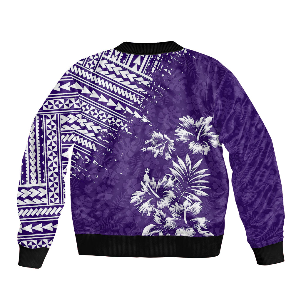 Hawaii Summer Sleeve Zip Bomber Jacket Mix Polynesian Purple LT6 - Polynesian Pride