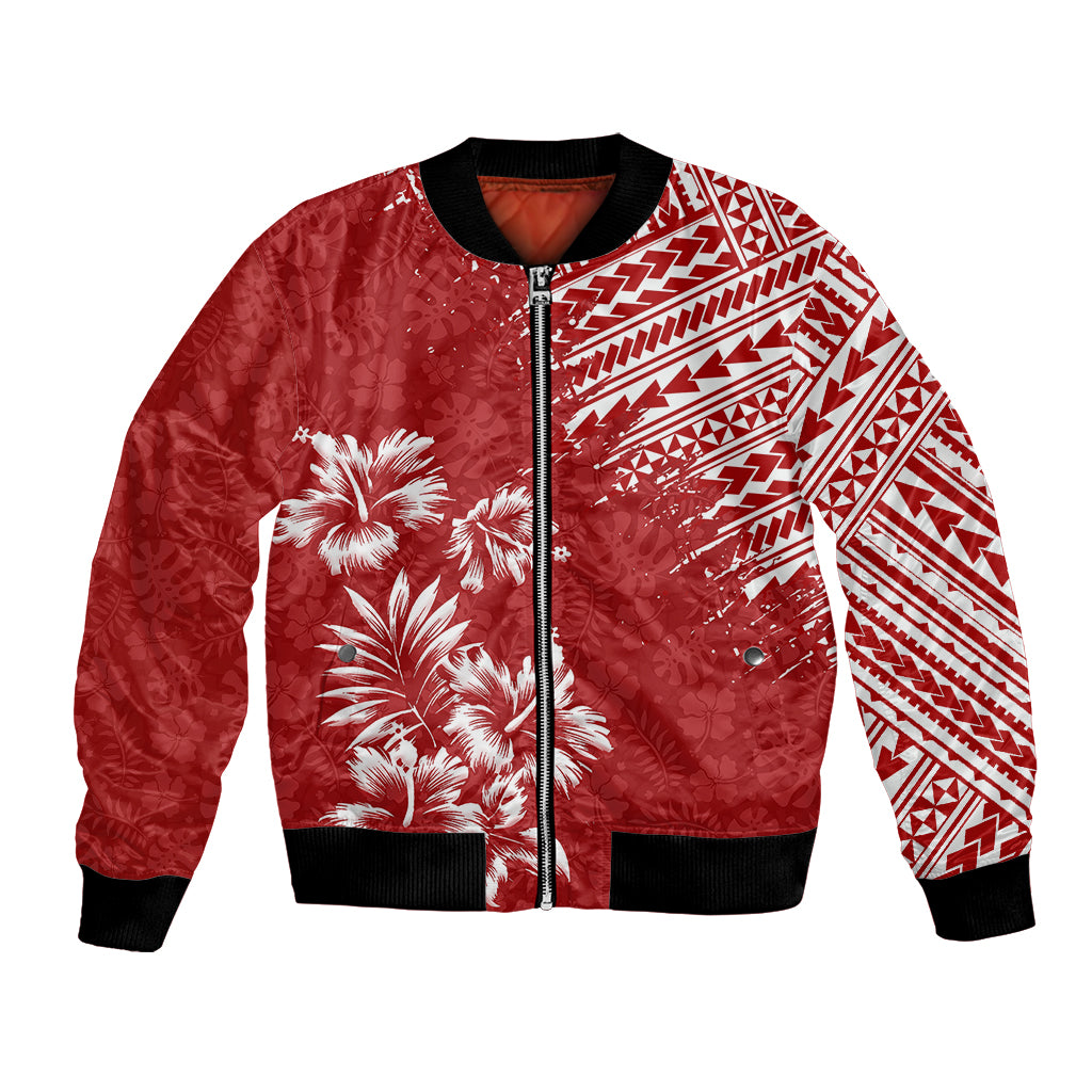 Hawaii Summer Bomber Jacket Mix Polynesian Red LT6 Unisex Red - Polynesian Pride