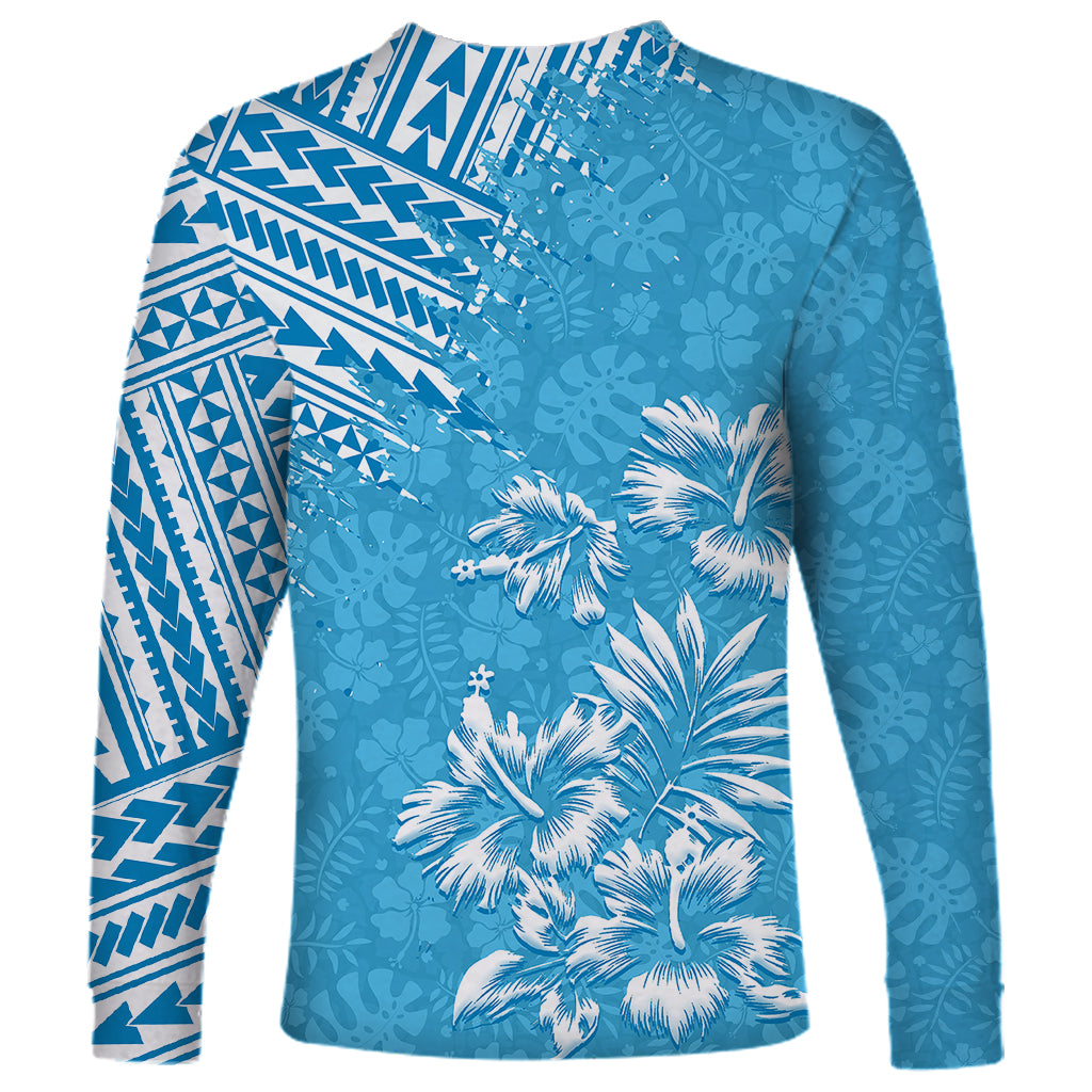 Hawaii Summer Long Sleeve Shirt Mix Polynesian Light Blue LT6 - Polynesian Pride