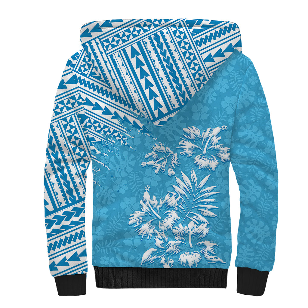 Hawaii Summer Sherpa Hoodie Mix Polynesian Light Blue LT6 - Polynesian Pride