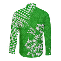 Hawaii Summer Long Sleeve Button Shirt Mix Polynesian Green LT6 - Polynesian Pride