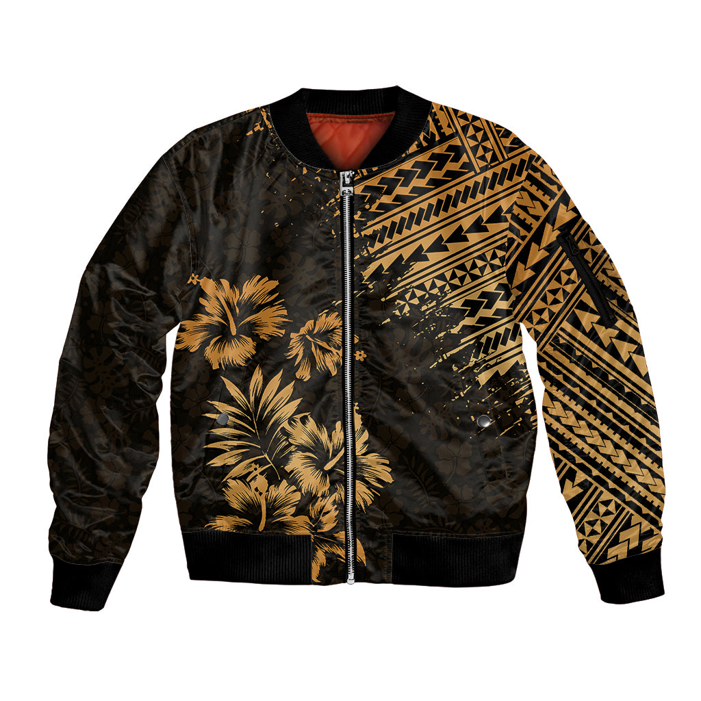 Hawaii Summer Sleeve Zip Bomber Jacket Mix Polynesian Gold LT6 Unisex Gold - Polynesian Pride