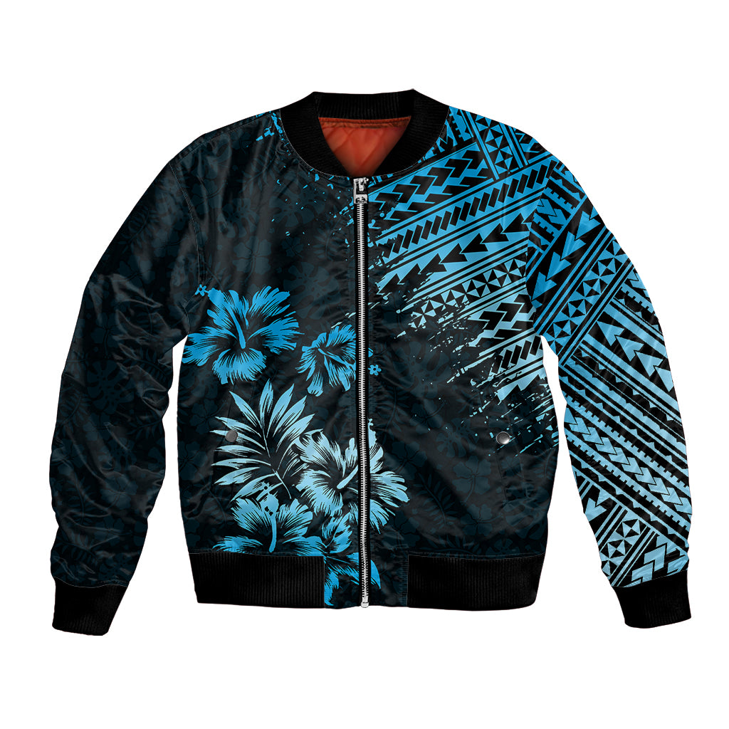 Hawaii Summer Bomber Jacket Mix Polynesian Black-Blue LT6 Unisex Blue - Polynesian Pride