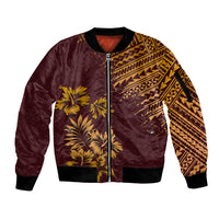 Hawaii Summer Sleeve Zip Bomber Jacket Mix Polynesian Brown LT6 Unisex Brown - Polynesian Pride