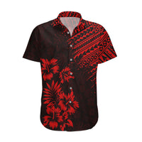 Hawaii Summer Couples Matching Outfits Combo Long Sleeve Dress Mix Polynesian Black-Red LT6 - Polynesian Pride