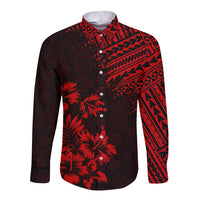 Hawaii Summer Long Sleeve Button Shirt Mix Polynesian Black-Red LT6 Unisex Red - Polynesian Pride