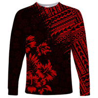 Hawaii Summer Long Sleeve Shirt Mix Polynesian Black-Red LT6 Unisex Red - Polynesian Pride