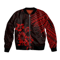 Hawaii Summer Sleeve Zip Bomber Jacket Mix Polynesian Black-Red LT6 Unisex Red - Polynesian Pride