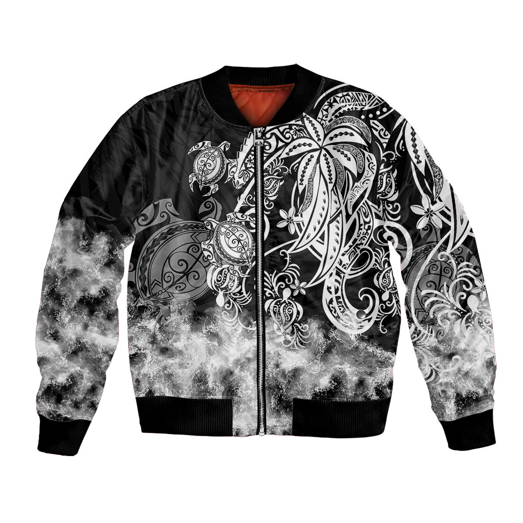 Polynesian Sea Turtle Bomber Jacket Tribal Black LT6 Unisex Black - Polynesian Pride