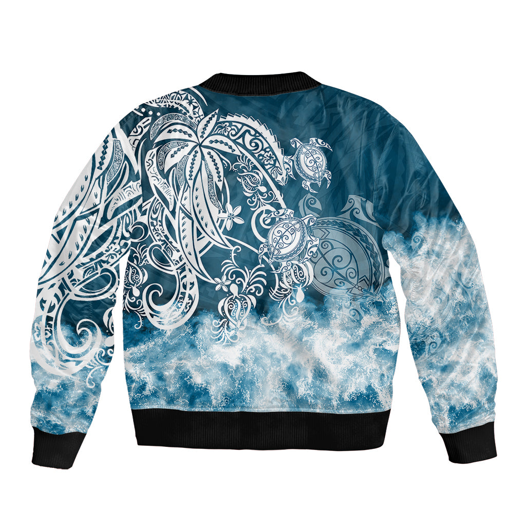 Polynesian Sea Turtle Bomber Jacket Tribal Blue LT6 - Polynesian Pride