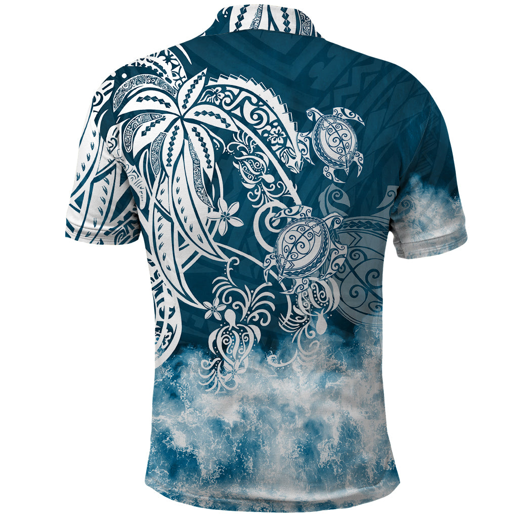 Polynesian Sea Turtle Polo Shirt Tribal Blue LT6 - Polynesian Pride