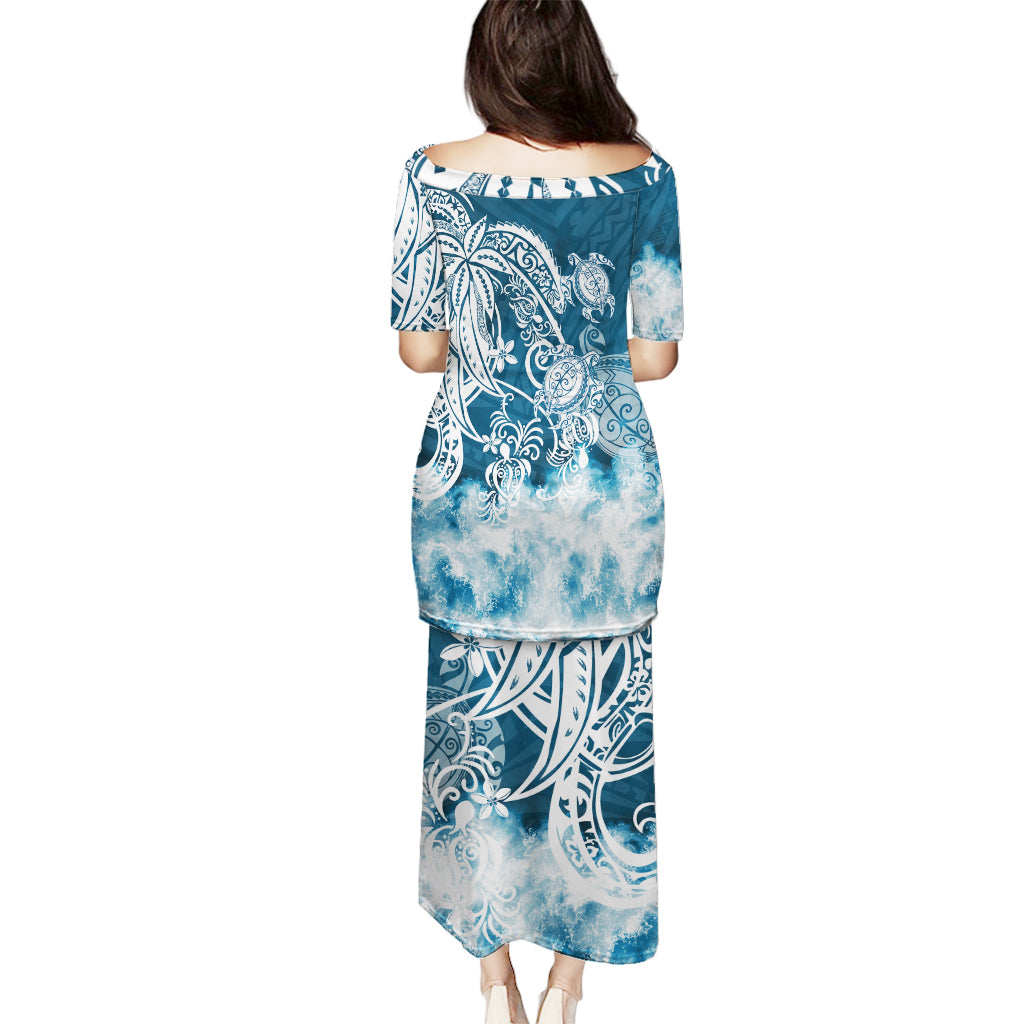 Polynesian Sea Turtle Puletasi Tribal Blue LT6 - Polynesian Pride