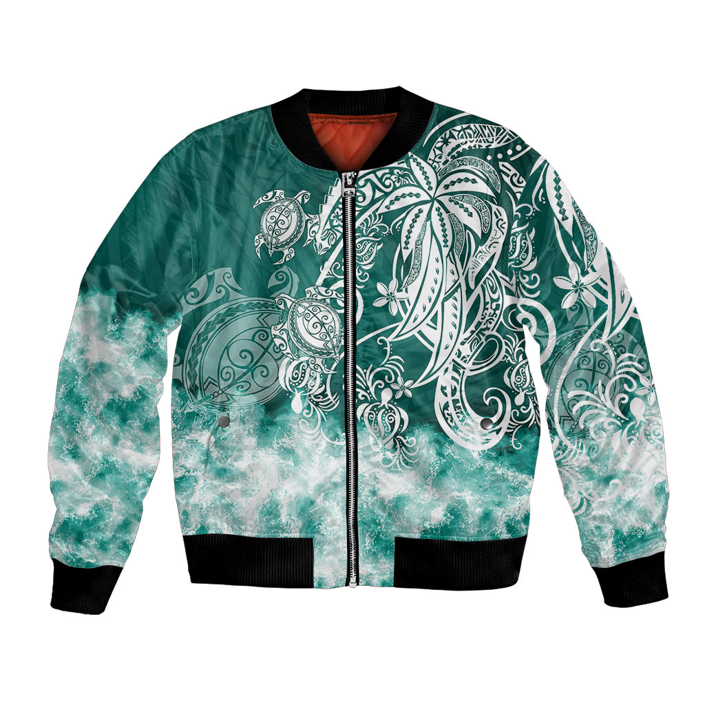Polynesian Sea Turtle Bomber Jacket Tribal Green LT6 Unisex Green - Polynesian Pride