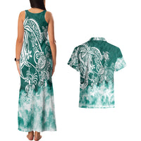 Polynesian Sea Turtle Couples Matching Tank Maxi Dress And Hawaiian Shirt Tribal Green LT6 - Polynesian Pride