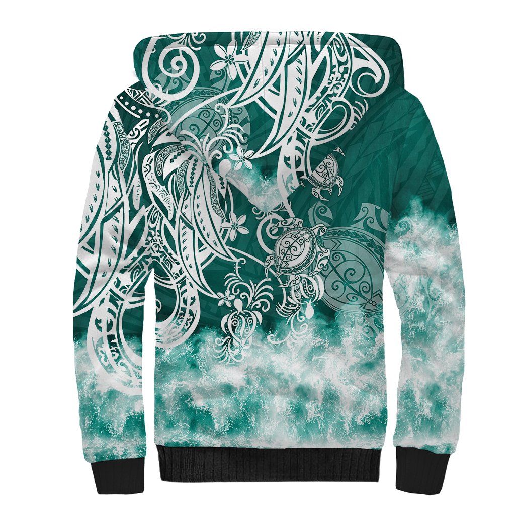 Polynesian Sea Turtle Sherpa Hoodie Tribal Green LT6 - Polynesian Pride