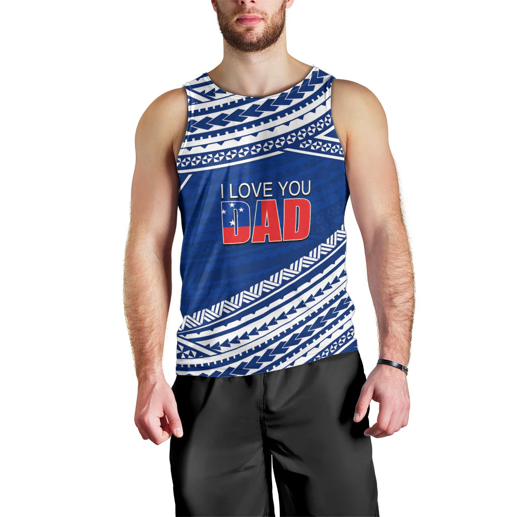 (Custom Personalised) Happy Fathers Day Samoa Men Tank Top I Love You Dad Blue LT6 - Polynesian Pride