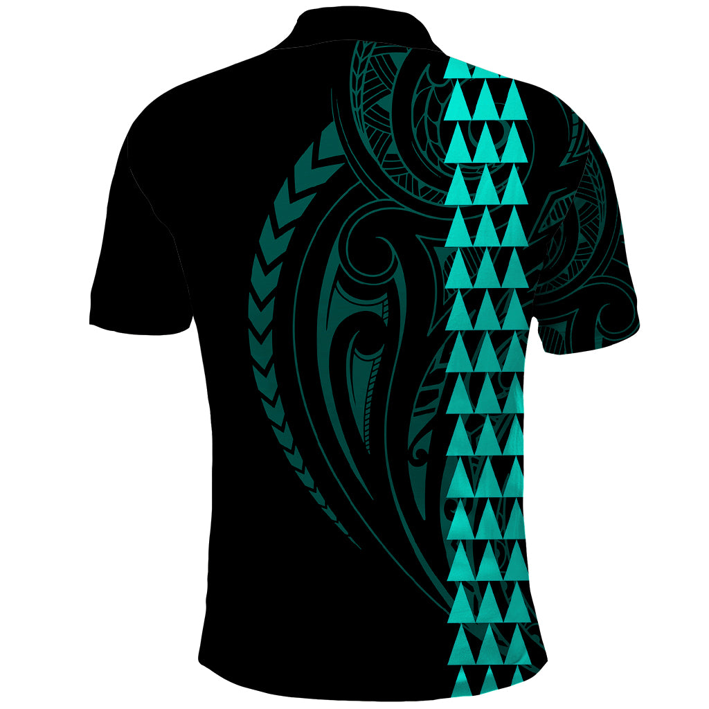 Polynesian Polo Shirt Hawaiian Warrior and Aloha Girl With Hammerhead Shark Tattoos Turquoise LT6 - Polynesian Pride