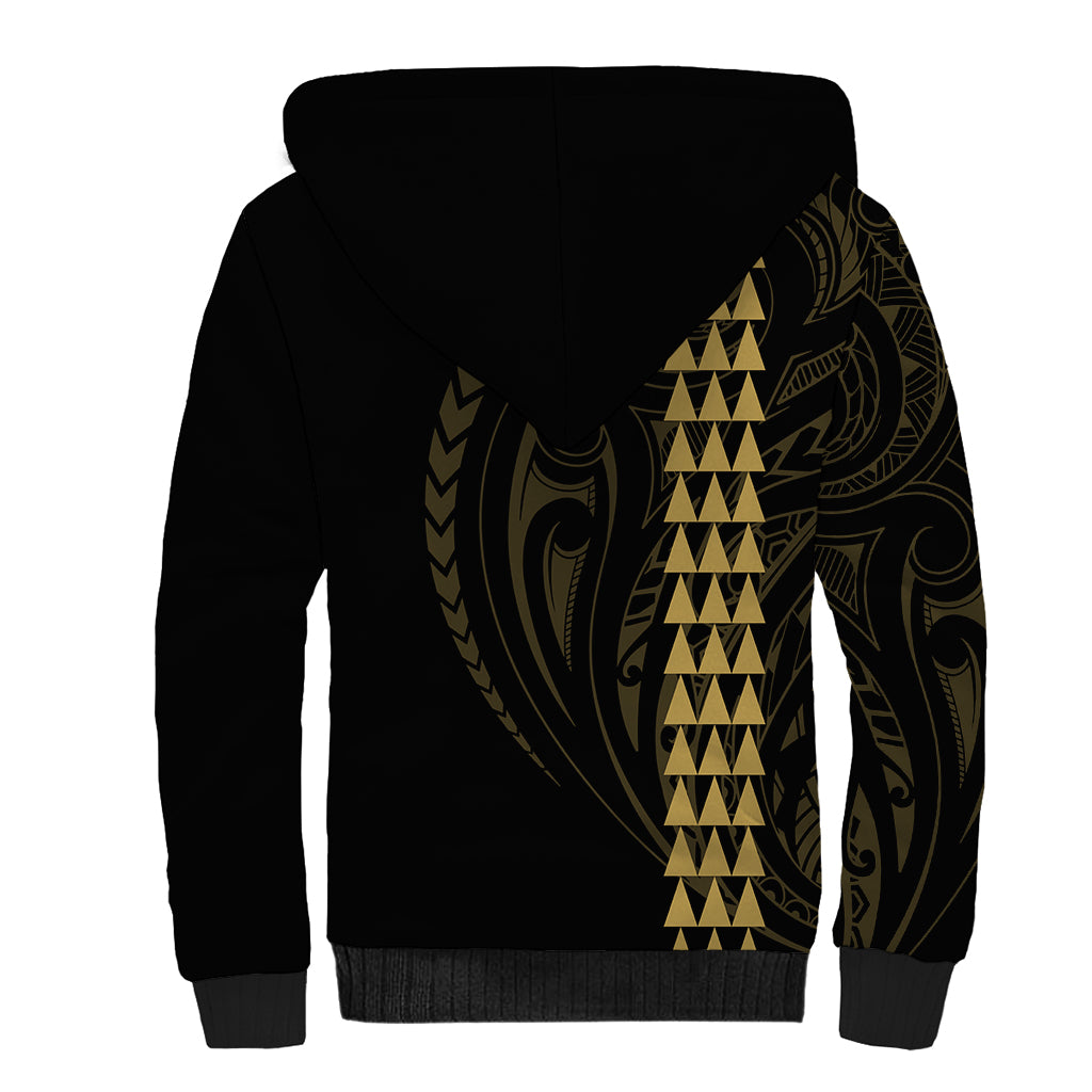 Polynesian Sherpa Hoodie Hawaiian Warrior and Aloha Girl With Hammerhead Shark Tattoos Gold LT6 - Polynesian Pride