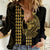 Polynesian Women Casual Shirt Hawaiian Warrior and Aloha Girl With Hammerhead Shark Tattoos Gold LT6 Female Gold - Polynesian Pride