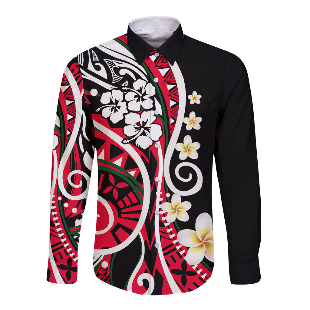 Plumeria Polynesian Long Sleeve Button Shirt Trending Red LT6 Unisex Red - Polynesian Pride