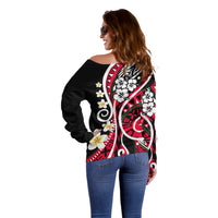 Plumeria Polynesian Off Shoulder Sweater Trending Red LT6 - Polynesian Pride