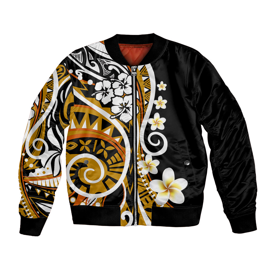 Plumeria Polynesian Bomber Jacket Trending Gold LT6 Unisex Gold - Polynesian Pride