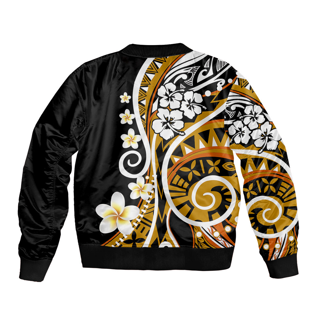Plumeria Polynesian Sleeve Zip Bomber Jacket Trending Gold LT6 - Polynesian Pride