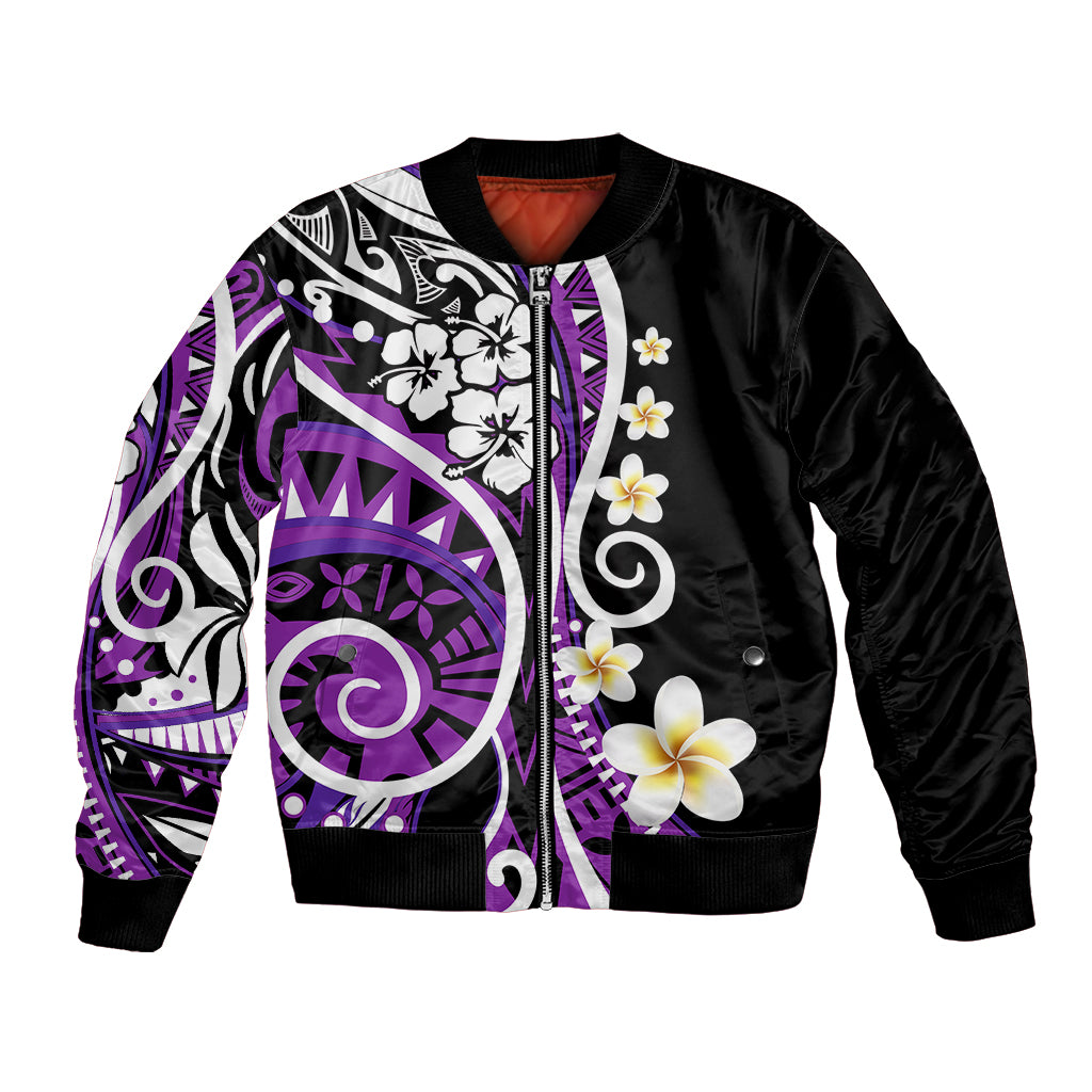 Plumeria Polynesian Bomber Jacket Trending Purple LT6 Unisex Purple - Polynesian Pride
