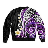 Plumeria Polynesian Sleeve Zip Bomber Jacket Trending Purple LT6 - Polynesian Pride