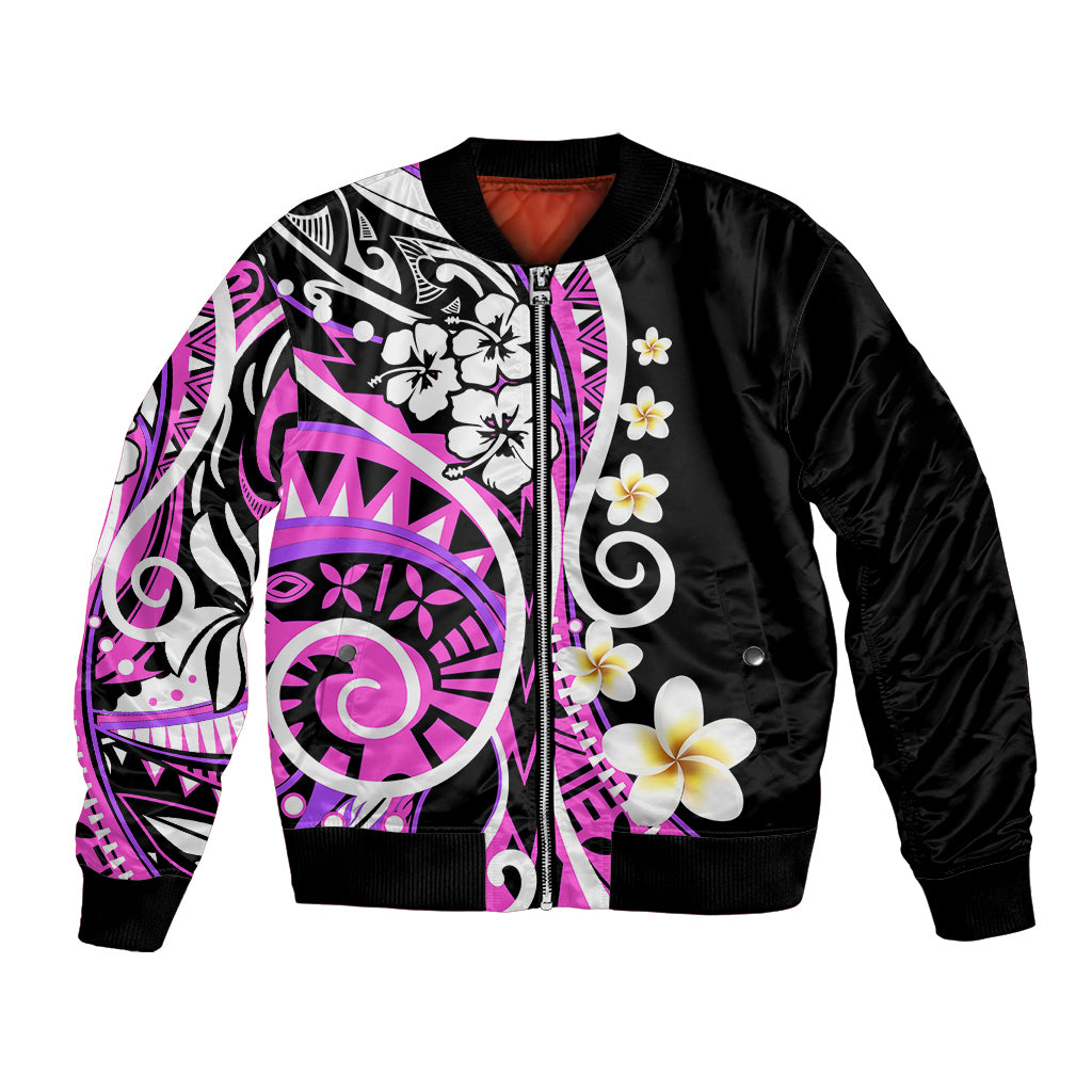 Plumeria Polynesian Bomber Jacket Trending Pink LT6 Unisex Pink - Polynesian Pride