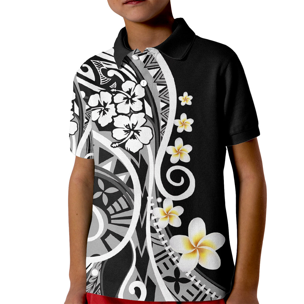 Plumeria Polynesian Kid Polo Shirt Trending Black LT6 Kid Black - Polynesian Pride