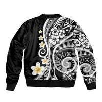 Plumeria Polynesian Sleeve Zip Bomber Jacket Trending Black LT6 - Polynesian Pride