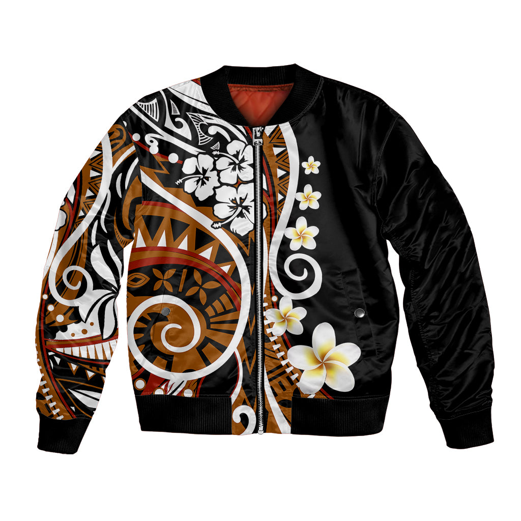 Plumeria Polynesian Bomber Jacket Trending Brown LT6 Unisex Brown - Polynesian Pride