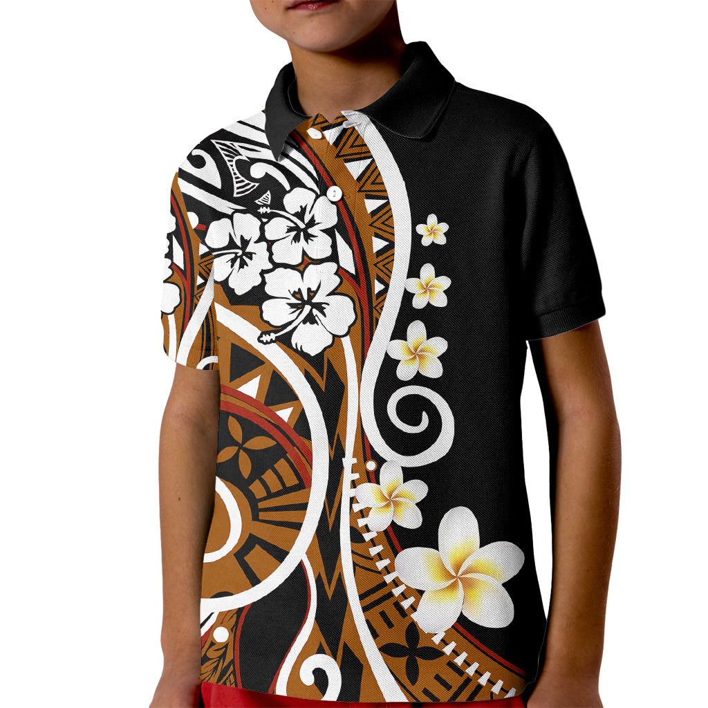 Plumeria Polynesian Kid Polo Shirt Trending Brown LT6 Kid Brown - Polynesian Pride