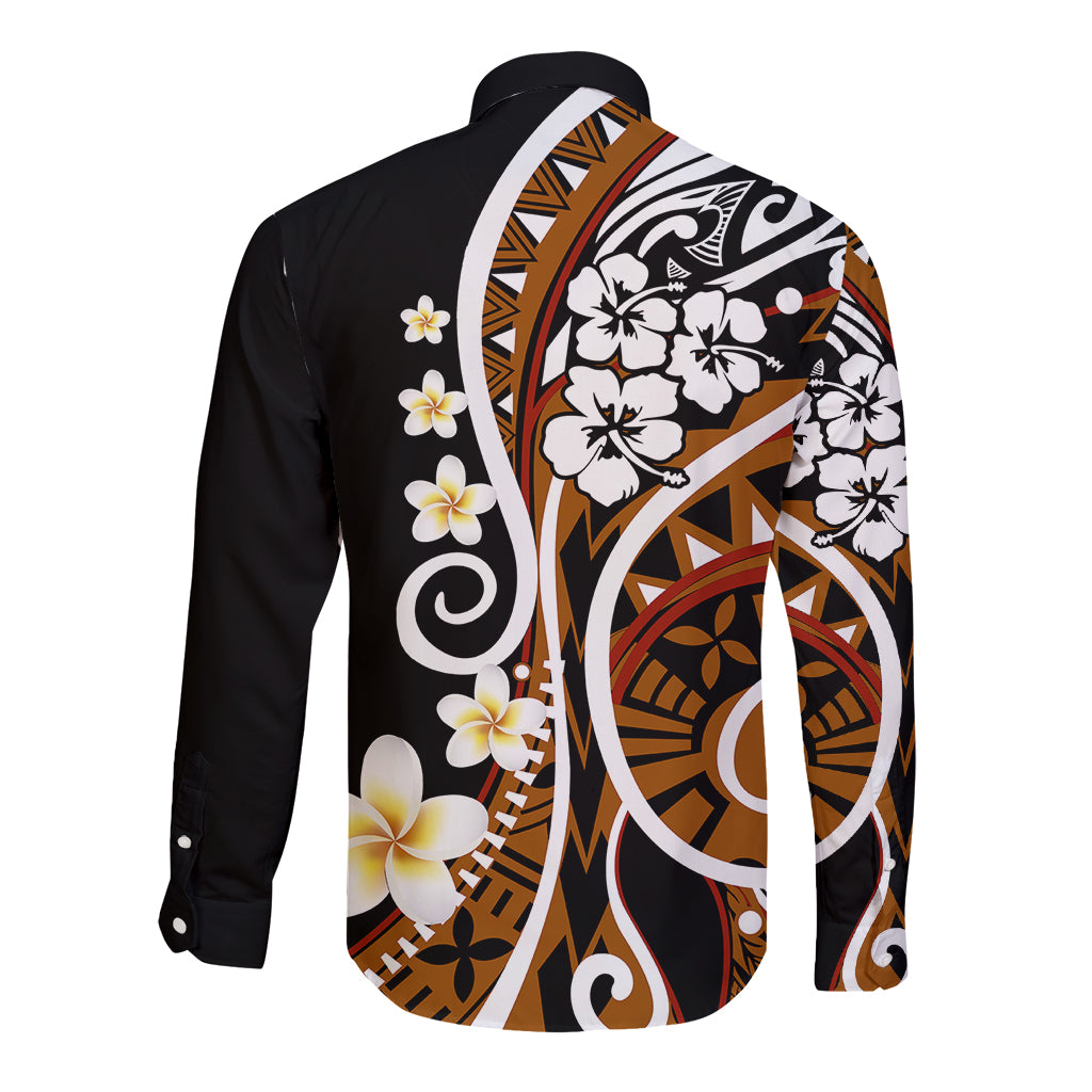 Plumeria Polynesian Long Sleeve Button Shirt Trending Brown LT6 - Polynesian Pride