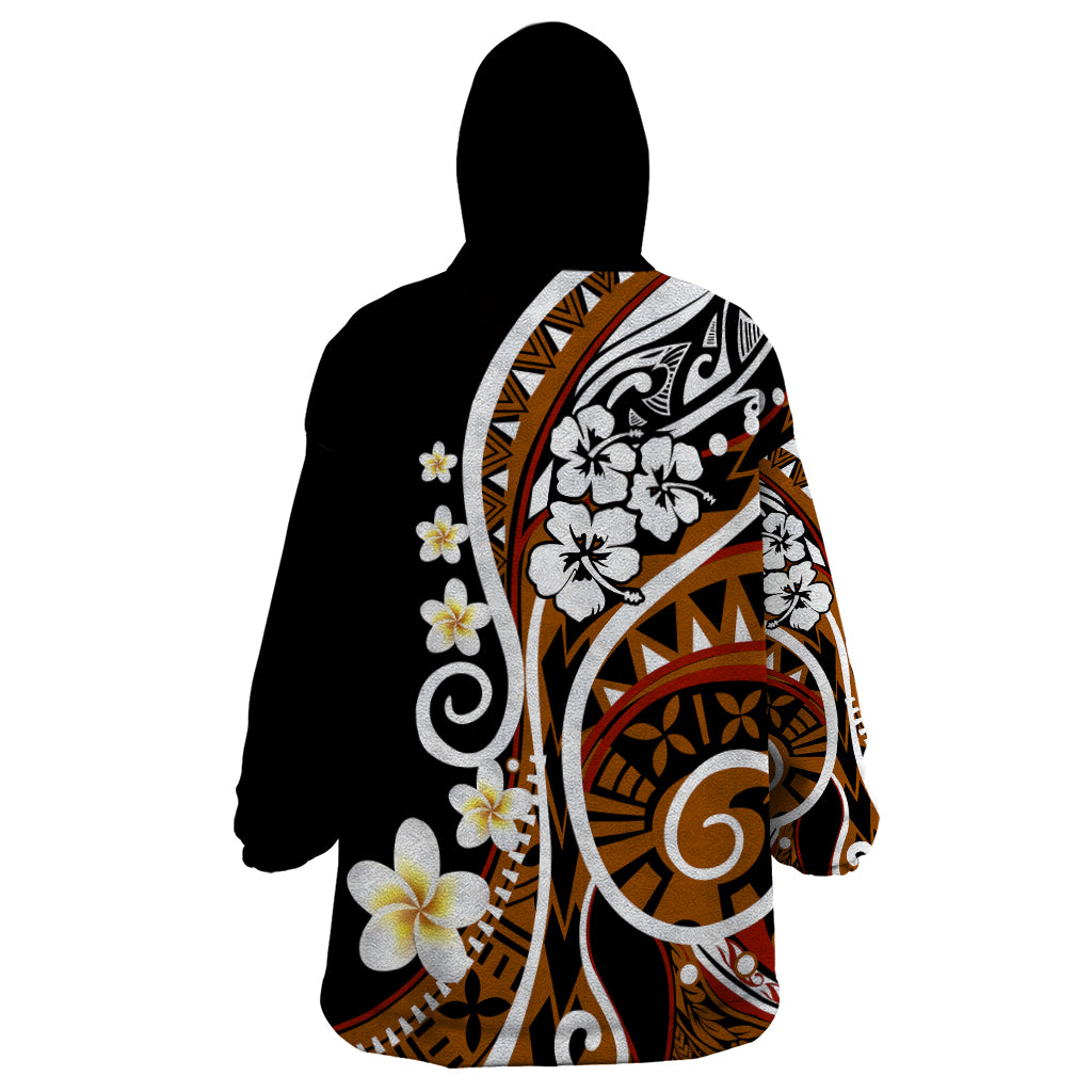 Plumeria Polynesian Wearable Blanket Hoodie Trending Brown LT6 - Polynesian Pride